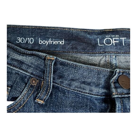 LOFT Jeans Women's 30/10 Blue Boyfriend Slouchy Fit Distressed Rolled Cuff NWT - Picture 3 of 7